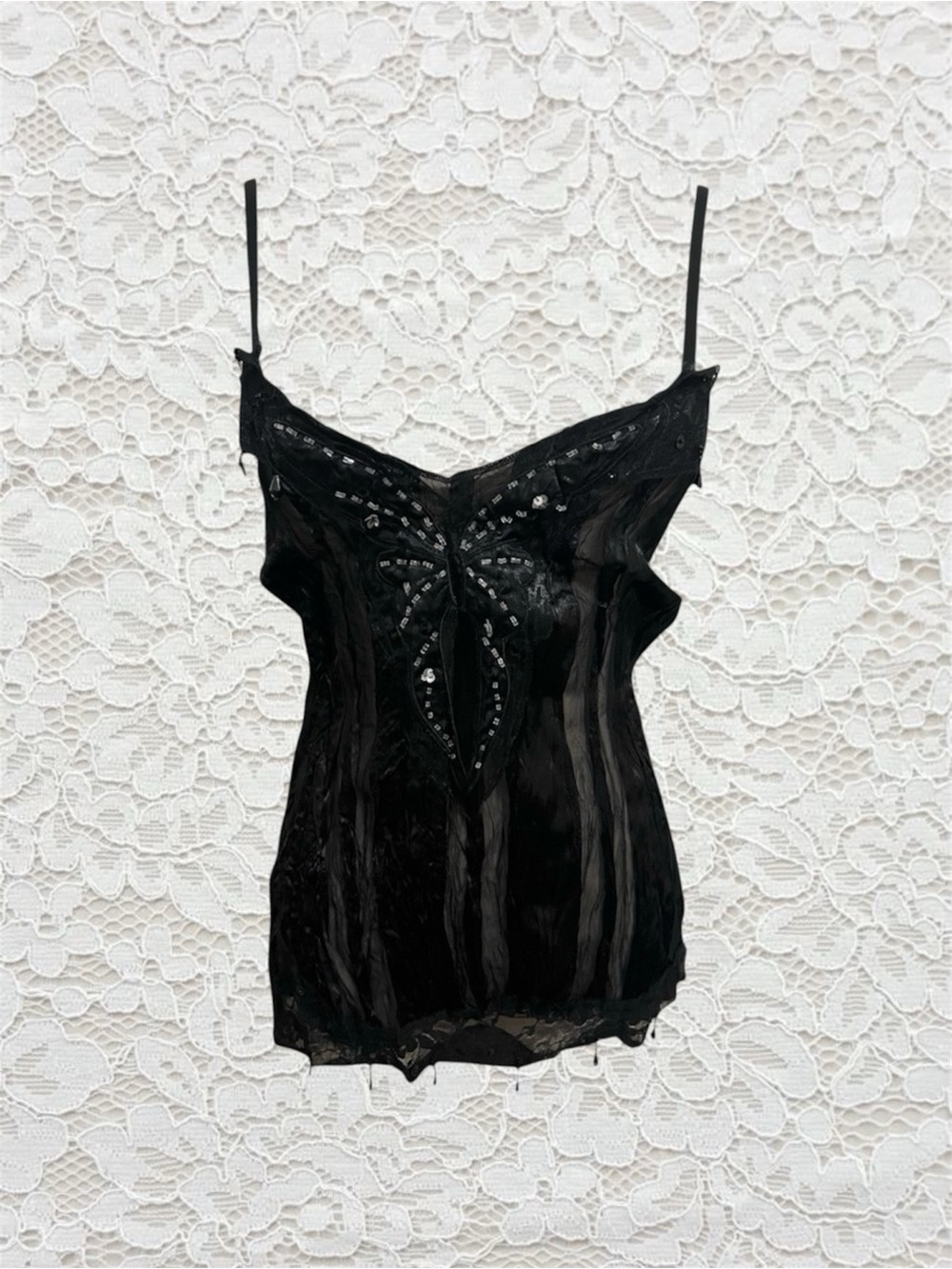 vintage black beaded butterfly tank top